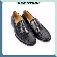 Giày nam công sở SUN STORE giày lười da cá sấu khâu tay cao cấp màu đen