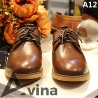 Giày nam da bò trơn thật (100%) AVNINA A12 (bảo hành 12 tháng)