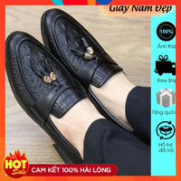 Giầy Nam Dập Vân Cá Sấu Kết Hợp Chuông Sang Chảnh,Giầy Tây Nam Giá Rẻ,Giầy Lười nam mũi nhọn đế cao gót