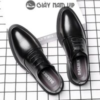 Giày Nam Đen Đẹp Hàn Quốc Da Bò Cao Cấp GIAYNAMVIP Giày Oxford Nam Buộc Dây Cổ Thấp Đục Lỗ GNK133