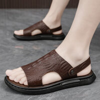 Giày nam mới mùa hè dép da in hình cá sấu dép đi biển