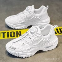 Giày nam mùa hè thoáng khí mẫu mới mặt lưới thể thao thoải mái chạy bộ thoải mái nút xoay bố Giày thời trang Mech màu trắng