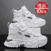 Giày Nam Phong Cách Mới Nhỏ Bên Trong Chiều Cao Tăng 10cm Giày Cao Cấp Đế Dày Nam Trắng Giày Thể Thao Thông Thường Bố Giày
