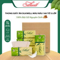 [GIẤY NÂU] Thùng 9 Khăn giấy rút Silkwell MÀU NÂU 160 tờ 3lớp dai mịn, giấy ăn gấu trúc 100% từ bột giấy tre