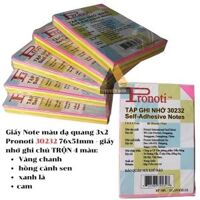 Giấy Note màu dạ quang 3x2 Pronoti 30232 76x51mm - giấy nhớ ghi chú TRỘN 4 màu                         &nbsp(&nbsp1 xấp trộn sẵn 4 màu: cam - xanh lá - vàng chanh - hồng cánh sen&nbsp)