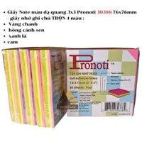 Giấy Note màu dạ quang 3x3 Pronoti 30388 76x76mm - giấy nhớ ghi chú TRỘN 4 màu                         &nbsp(&nbsp1 xấp trộn sẵn 4 màu: cam - xanh lá - vàng chanh - hồng cánh sen&nbsp)