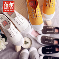 Giày nữ Beier giày vải trắ, giày phẳtrắcho nữ, giày sinh viên phong cách Hàn Quốc, giày thể thao buộc dây 009 E65Q