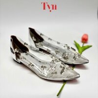Giày nữ búp bê bít mũi đế thấp chất mica đính hạt xoàn lấp lánh D366 Tyn