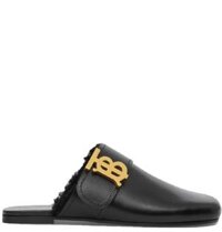 Giày Nữ Burberry Monogram Detail Shearling-lined Leather Mules 'Black'