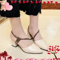 Giày Nữ Cao Gót Mũi Nhọn Quai Kiểu Gót Vuông Cao 5cm - MÃ XKC6