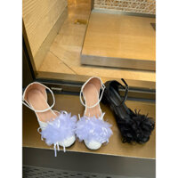 Giày Nữ Cao Gót Mũi Vuông 5  Phân Gắn Hoa Lụa Trẻ Trung Xinh Xắn B8GA