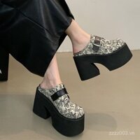 Giày nữ cao gót nhỏ kín mũi, giày tăng chiều cao 11cm, giày đế dày, dép nửa ngoài trời, sandal gót chunky