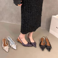 Giày nữ cỡ lớn mũi nhọn gót nhọn satin thời trang dép tiệc cao gót trung bình kích cỡ 35-42