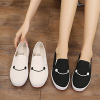 Giày nữ có sẵn✨Xiaoyulu nữ thời trang canvassmile mặt sneaker đi học nữ giày đế bệt009 WER