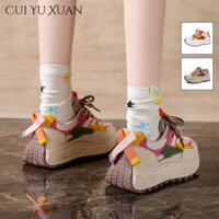 Giày nữ CUI YU XUAN Hợp thời trang và thoải mái, Giày thể thao cổ thấp màu xanh lá cây và đỏ, Size 35-40