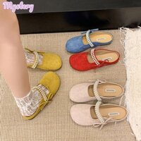 Giày nữ da lộn Mary Jane Dây đeo ngọc trai Thiết kế nơ Giày đế bằng