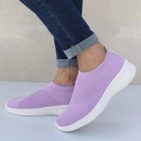 Giày Nữ Đan Vớ Sneakers Phụ Nữ Mùa Xuân Mùa Hè Trượt Trên Giày Bệt Phụ Nữ Cộng Với Kích Thước Giày Lười Căn Hộ Đi Bộ Krasovki Famela