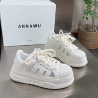 Giày nữ đế độn, giày sneaker nữ tăng chiều cao da pu kết hợp vải lưới thoáng khí kiểu dáng thể thao [Lù store] GD01
