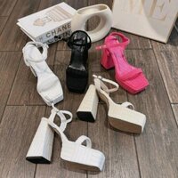 Giày Nữ Gót Đúp Nhung 12 Phân Thúy Hoa - 4 Tông Màu Hồng/Đen/Nu/Trắng - DéP, GiàY