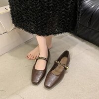 Giày nữ gót thấp phong cách Hàn Quốc, giày slip-on mũi vuông thanh lịch, kích thước 35-40
