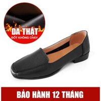 Giày nữ gót vuông 3cm da thật hàng VNXK 3P28 (Đen)
