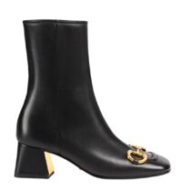 Giày Nữ Gucci Mid Heel Ankle Boot With Horsebit Leather 'Black'