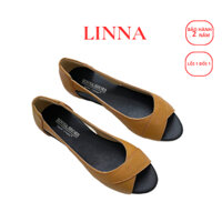 giay nữ hở mũi đế xuồng LINNA-17 giày công sở da thật mềm êm chân loại đẹp đế 4cm chống trượt