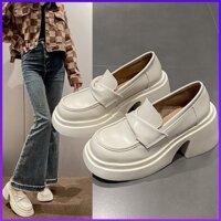 Giày nữ Loafers cao cấp đế độn 8CM phong cách Hàn Quốc Ulzzang trẻ trung 2 màu đen trắng