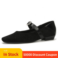 Giày nữ mùa thu đông mới, dây đeo đơn, gót chunky, in họa tiết báo, gót thấp, mũi vuông, giày cao gót, đế mềm, Mary Jane, da lộn