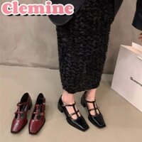 Giày Nữ Mũi Vuông Thanh Lịch T Với Gót Chunky Giày Da Thật Nữ