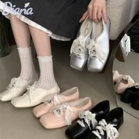 Giày nữ mũi vuông trang trí ren Giày đế bằng phong cách múa ba lê thời trang