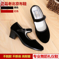 Giày nữ Old Beijing màu đen, giày cao gót buộc dây, giày vải, giày khiêu vũ, giày làm việc khách sạn, giày nhung đen miệnôđơn 009 187Y