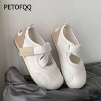 Giày nữ PETOFQQ, Giày nữ lưới chống trượt, Giày thể thao trắng mũi tròn thoáng khí dành cho nữ bé gái