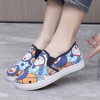 Giày nữ phong cách Hàn Quốc mới, cổ thấp, dễ thương, thoáng khí, giày hoạt hình, giày thể thao đế phẳng, giày canvas graffiti IW0J