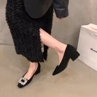 Giày nữ phong cách Pháp, giày cao gót thanh lịch với đá rhinestone