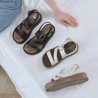 Giày nữ SKD STORE sandal đế bằng quai chéo da mềm 3cm SK111
