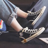 Giày nữ sneaker cổ cao Đen Viền Trắng Smille 0+0