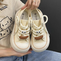 Giày nữ sneaker thể thao Hàn Quốc màu kem dây to giá rẻ kiểu dáng học sinh GT77