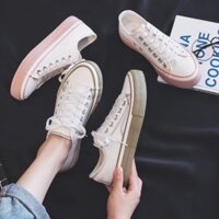 Giày nữ thể thao sneaker màu trắng giá rẻ cổ thấp đế bằng Hàn Quốc cao cấp JAENIA G003 - [TẶNG 1 DÂY MÀU]