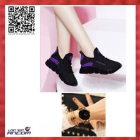 Giày Nữ Thể Thao Sneaker Thời Trang M đế nhẹ độ bền của sản phẩm hơn 2 năm chất liệu vải đế cao su size 36-37-38-39-40 (Đen phối Đỏ-Đen phối tím-Đen) +Tặng đồng hồ chống nước sang chảnh đồng hồ nữ dong ho nudong ho dep [bonus]