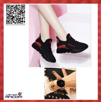 Giày Nữ Thể Thao Sneaker Thời Trang M đế nhẹ độ bền của sản phẩm hơn 2 năm chất liệu vải đế cao su size 36-37-38-39-40 (Đen phối Đỏ-Đen phối tím-Đen) +Tặng đồng hồ chống nước sang chảnh đồng hồ nữ dong ho nudong ho dep