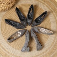 Giày nữ thời trang giày đơn gót dày mũi nhọn cỡ 35-40