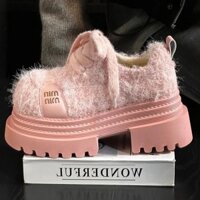 Giày nữ thời trang phong cách Hàn Quốc, giày oxford da lộn mũi lớn, đế dày, chống trượt, buộc dây, kích thước 35-40