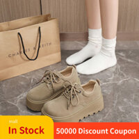 Giày nữ Uber K02, 2 màu trắng và kaki, đế dày, giày buộc dây, giày đơn, kích thước 35-41