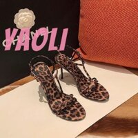 Giày Nữ YAOLI Da Báo In Ngón Chân Mở Giày Cao Gót Mắt Cá Chân Thiết Kế Khóa