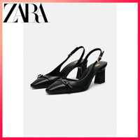 Giày nữ ZARA mùa xuân mới màu đen mũi vuông slingback khối gót cao gót
