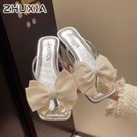 Giày nữ ZHUXIA, Dép đế bệt trượt thiết kế nơ mới