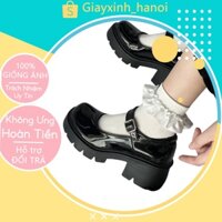 Giày Oxford nữ chất Da Đế Dày Mũi Tròn Phong Cách Retro Nhật Bản, Giày Búp Bê Nữ Kiểu Dáng Lolita Quai Cài Đế Cao 5p