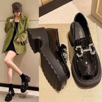 Giày oxford nữ đế cao 6cm khoá ngang đính dá phong cách sang chảnh , tiểu thư 2024