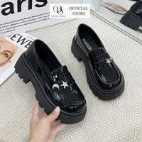 Giày Oxford nữ đế xuồng mac trăng đen bóng